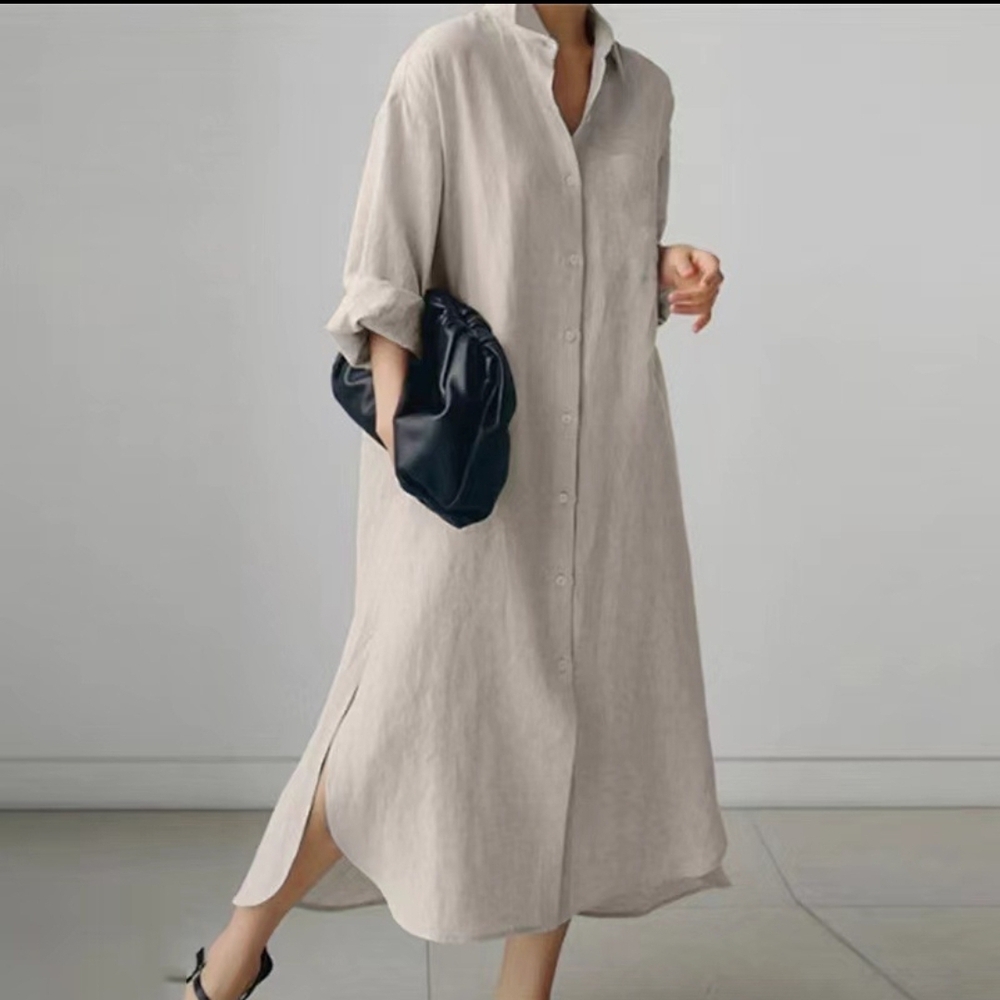 Elegant Beige Shirt Dress